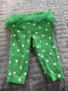 Girls Size 9 Months Green Shamrocks St Patrick’s Day Pants With Tutu - Picture 1 of 4