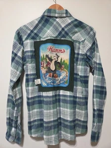 Upcycle Repurposed Hamms Beer Shirt Orvis Flannel Small - Picture 1 of 5