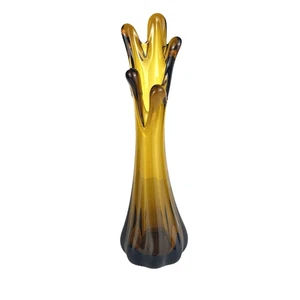 Vintage Mid Century Bernstein Kunst Glas Vase mundgeblasen Stretchglas Stil MCM - Bild 1 von 17