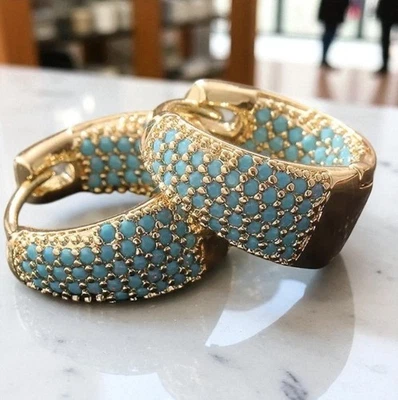 Luxuriöse Damen Mädchen Spanische Style 14K Gelbgold vergoldet Creole Türkis #38 - Bild 1 von 4