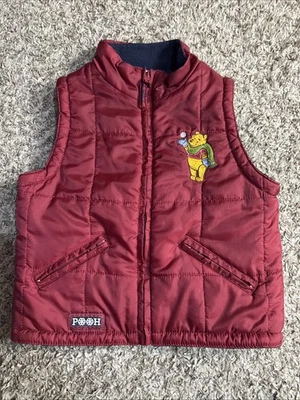 Vintage 90s Disney Winnie The Pooh Winter Red Puffer Vest Small Embroidered - Image 1 of 4