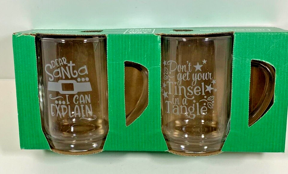 Divertidas tazas de vidrio de Navidad Drink Your Way atrevidas parejas de Navidad nuevas en caja Foto 1 de 4
