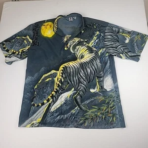 Camicia Billion Bay asiatica grigia notte bianca tigre con bottoni manica corta uomo XL - Foto 1 di 10