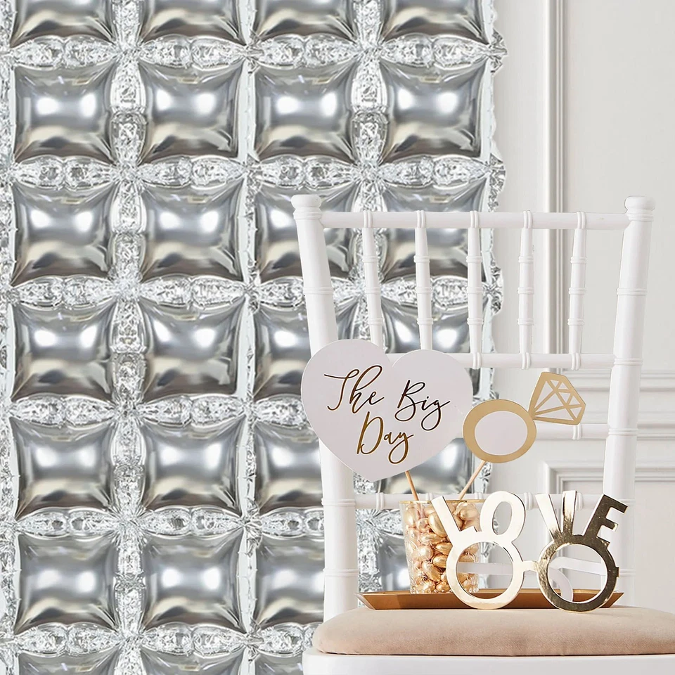 10 Silver 43" x 11" Square Design Mylar Foil Balloons Wall Backdrop Events - Image 1 of 4