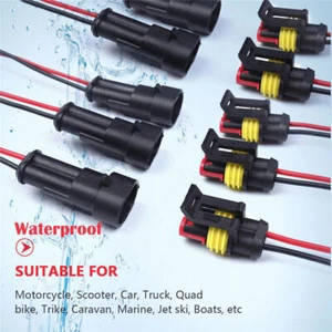5x 2Pin Way Waterproof Car Male Female Electrical Connector Plug w/10cm Wire Kit - Picture 1 of 9