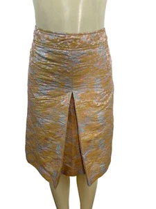 Barneys New York Brocade Gold & Blue Floral Skirt Back Zip Closure Size 40 - Picture 1 of 6