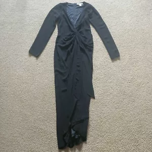 Maurie and Eve Size 8 Maxi Black Dress V Neck Long Sleeve tulip tie up front - Picture 1 of 12