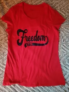 Women's custom 4th of July Freedom 1776 cap sleeve T-shirt top size XL 15-17 - Picture 1 of 5