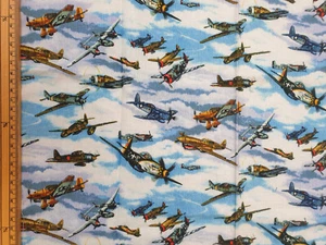 War Birds fabric UK fat quarter 18" x 22" approx 100% cotton material Plane Army - Picture 1 of 2