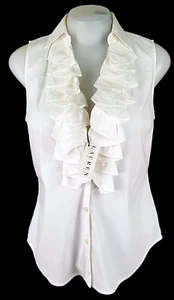 LAUREN RALPH LAUREN Womans White Sleeveless RUFFLED EVENING SHIRT - S - RRP £139 - Picture 1 of 12