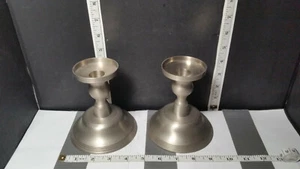 Pair Metallic Candlestick Holders Silver with Adapter Cups; 4 Pieces Total USED - Picture 1 of 8