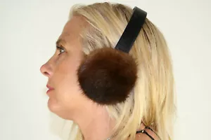 New Brown Mink Fur Ear Muffs Leather Band Efurs4less - Picture 1 of 2