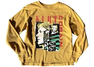 Kurt Cobain T-Shirt Long Sleeve Yellow Nirvana Tee Kids Size 18 Adult S/M - Picture 1 of 3