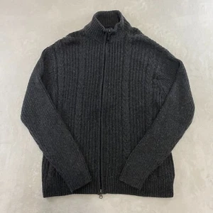 Haggar Men's Long Sleeve Mock Neck Cable Knit Sweater Gray Wool Cotton Full Zip - Picture 1 of 12