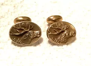 14k Gold PAIR Of ELK Cufflinks Antique Victorian. - Picture 1 of 11