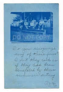 Pocasset MA, Bourne, gente en el porche, salida de verano, postal cianotipo RPPC - Imagen 1 de 2