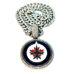 WINNIPEG JETS GEM NECKLACE Silver Bling NHL Hockey Hip Hop Pendant & 20" Chain - Picture 1 of 5