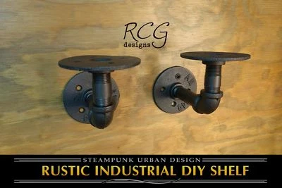 Pair 2x3" L Brackets DIY Pipes (6"-8" deep shelf) urban steampunk rustic decor - Image 1 of 4