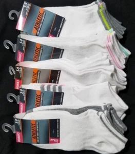 WOMEN'S WHITE LOW CUT ANKLE ATHLETIC NO SHOW SOCKS 5-9 ASSORTED STYLE DESIGNS - Picture 1 of 11