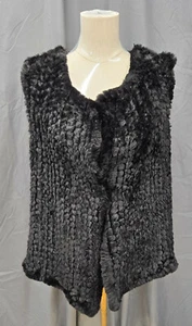 Nanette Lepore Black Faux Fur Open Front Knit Cardigan Sweater Vest Sz Medium - Picture 1 of 5