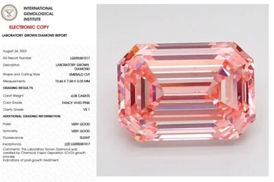4.08 ct Emerald Lab Grown Diamond IGI For Engagement Ring Fancy Vivid Pink VS1 - Image 1 of 4