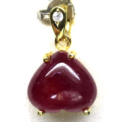 Gemstone 12 x 13 mm. Red Ruby & White Zircon Pendant 925 Silver 18K Gold - Image 1 of 4