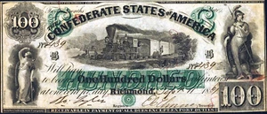 1861 $100 T5 *Reproduction* CSA Currency Justice, Railroad, Minerva Pictured - Picture 1 of 2