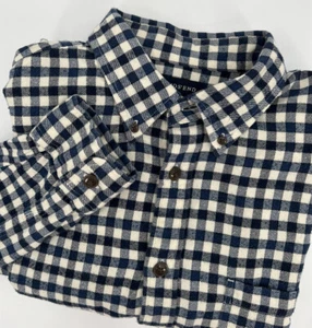 Lands End Herren L Langarm Button Down Trachten Flanell blau kariert - Bild 1 von 7