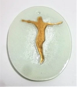 Icona Ovale Con Crocifisso Oro Bomboniera Vetro Made Italy Art A 260 - Foto 1 di 1
