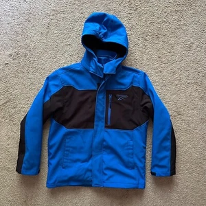 Reebok Jacket Boys Large Full Zip Hooded Pockets Blue Black - Picture 1 of 13