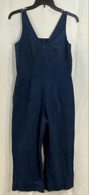 Macacão cropped feminino Banana Republic azul linho-algodão listrado 00 novo com etiquetas - Imagem 1 de 4