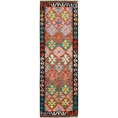 Door Step Kilim Runner Hand-Woven Traditional Vege Woolen Rug 2'1x6'7 ft -B30515 - Image 1 of 4