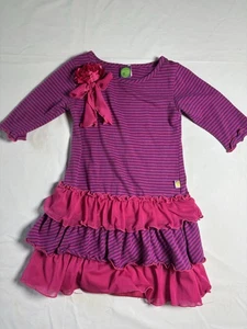 Dollie & Me Pink Blue Stripe Dress Frill Trim  Size 4T - Picture 1 of 7