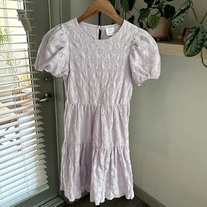 Zara Girls Eyelet Puff Sleeve Dress Lilac Purple Size 11-12 Tiered Cotton - Picture 1 of 7