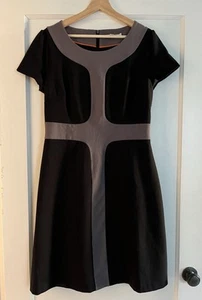 1960s Lindon vibes: Fit and Flare Black Geometric Boden Dress Size 10 Long - Picture 1 of 7