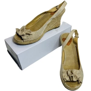 Rocket Dog hellbraun Canvas Sackleinen Schleife Slingback Peeptoe Espadrilles 3" Absatz Größe 8 - Bild 1 von 8