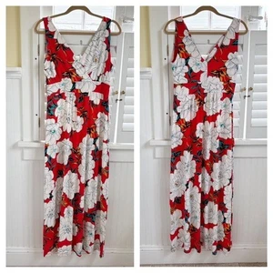 C&C California Maxikleid rot & weiß Blumen ärmellos V-Ausschnitt Größe Large NEU - Bild 1 von 5