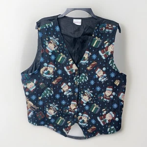 Bobbie Brooks Womens X-Large Black Multicolor Santa Tapestry Vintage Button Vest - Afbeelding 1 van 5