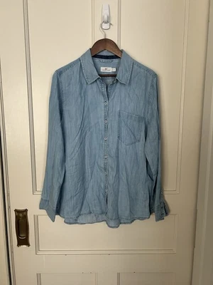 Blusa Vineyard Vines Cambray Botón Mujer Talla 14 Azul Vaquera Comodidad Foto 1 de 4