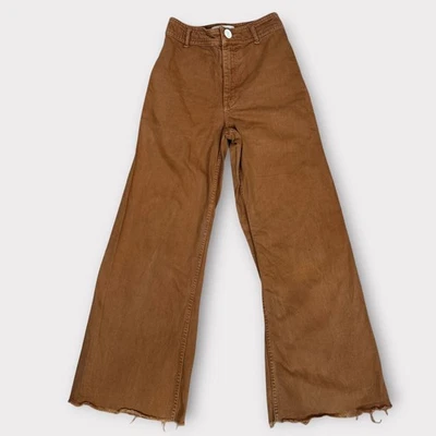 ZARA WOMAN The Marine Premium Denim Collection Chestnut Wide Leg Jeans Frayed - Image 1 of 4
