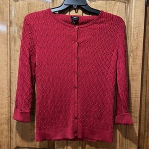 Talbots, Cárdigan de Algodón Pima Rojo, Pequeño L Grande Completo Abotonable Peso Ligero - Imagen 1 de 5