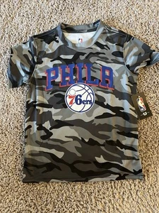 Philadelphia 76ers Official NBA Boys Small (8) Gray Camo Short Sleeve Shirt - Picture 1 of 4