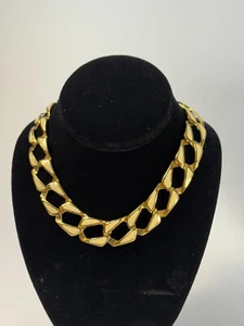 Vintage NAPIER Chunky Gold Tone and White Chain Choker Necklace 14" Signed - Picture 1 of 9