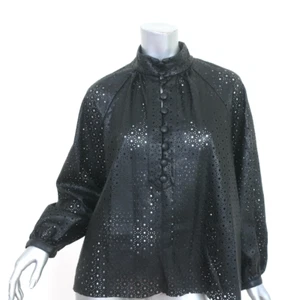 Zara Laser Cut Faux Leather Blouse Black Size Small Long Sleeve Top - Picture 1 of 6