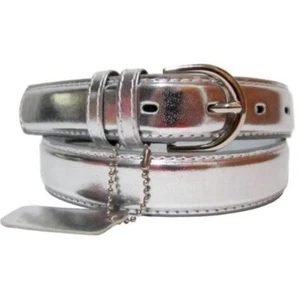 Cintura donna taglie forti 52 pollici argento metallizzato ecopelle fibbia skinny nuova con etichetta - Foto 1 di 1