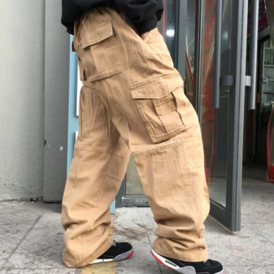 Men Cargo Pants Leisure Loose Baggy Long Multi-pockets Hip Hop Carpenter Pants - Image 1 of 4