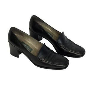 Vintage Cole Haan Black Leather Block Heeled Loafer Shoes 7.5 AAAA - Picture 1 of 16