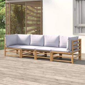 vidaXL 4 Piece Garden Lounge Set with Light Grey Cushions Bamboo - Picture 1 of 7