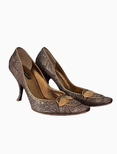 Dolce & Gabbana Gold Leaf Jacquard Pump Heels | Size EU 38 - Picture 1 of 16