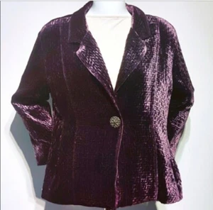 CHICO'S Mesmerise Jigsaw Purple Velvet One Button Blazer Jacket SIZE Large - Picture 1 of 9